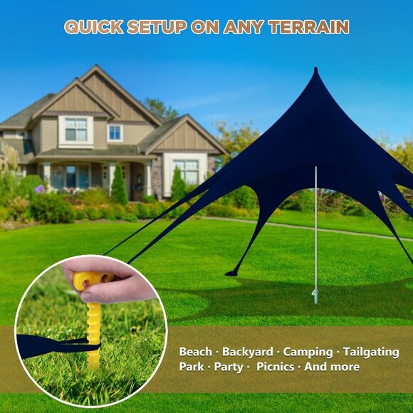 Beach Tent Canopy Sun Shade UPF50+, Easy Pop Up Anti-Wind Sun Shelter - Picture 6 of 8